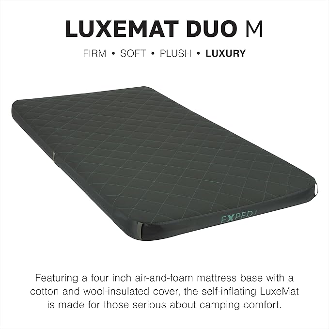 Exped LuxeMat Duo M - Self Inflating Luxury Sleeping Mat, 4” Foam Pad, Pump Included