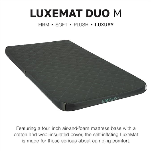 Exped LuxeMat Duo M - Self Inflating Luxury Sleeping Mat, 4” Foam Pad, Pump Included