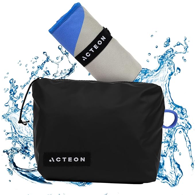 Acteon Microfiber Gym Towel & Wet Bag Travel Set, Large Quick Dry Silver ION Odor-Free Mega Absorbent Fiber, Fast Drying Men & Women Workout Gear for Body Sweat, Beach, Pool, Camping