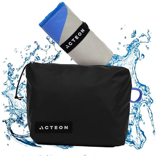 Acteon Microfiber Gym Towel & Wet Bag Travel Set, Large Quick Dry Silver ION Odor-Free Mega Absorbent Fiber, Fast Drying Men & Women Workout Gear for Body Sweat, Beach, Pool, Camping