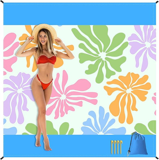 Sandproof Waterproof Beach Blanket, 80"x80" Large Beach Mat for 4-6 Adults, Lightweight Quick Dry Windproof Picnic Mat