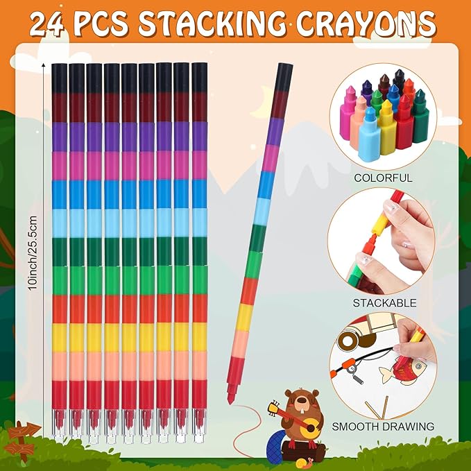 Pasimy 48 Pcs Camping Party Favors Coloring Books with Stackable Crayons Coloring Pages Drawing Booklet Party Supplies for DIY Art Painting Games Goodie Bag Fillers
