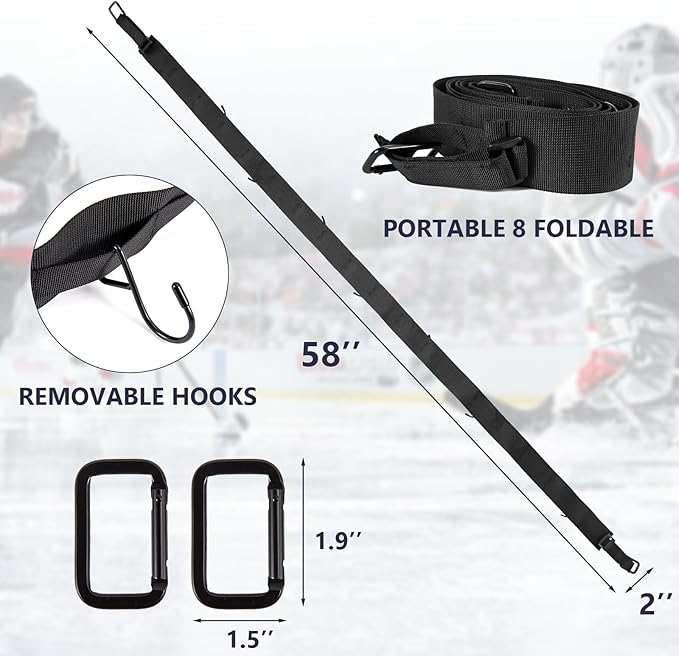 Hockey Hanger 58Inch Portable Gear Rack Organizer with 2 Adjustable Hooks for Home, Outdoor, Ice Hockey, Skating, Camping, Fishing