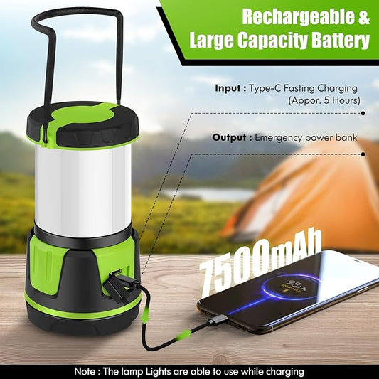 Rechargeable Camping Lantern 3000 Lumens – LED Flashlight with 5 Modes, IP54 Waterproof, 7500mAh Battery, Portable Bright Light for Power Outages, Emergencies, Hurricanes & Hiking