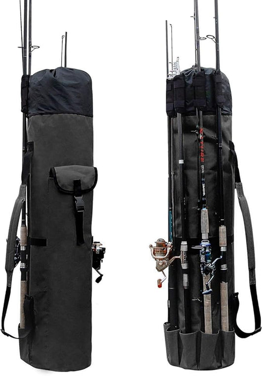 Allnice Durable Canvas Fishing Rod & Reel Organizer Bag Travel Carry Case Bag- Holds 5 Poles & Tackle