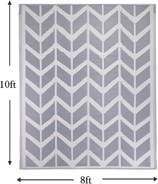 RURALITY Outdoor Rugs 8x10 Waterproof for Patios Clearance,Plastic Straw Mats for Backyard,Porch,Deck,Balcony,Reversible,Arrows Pattern