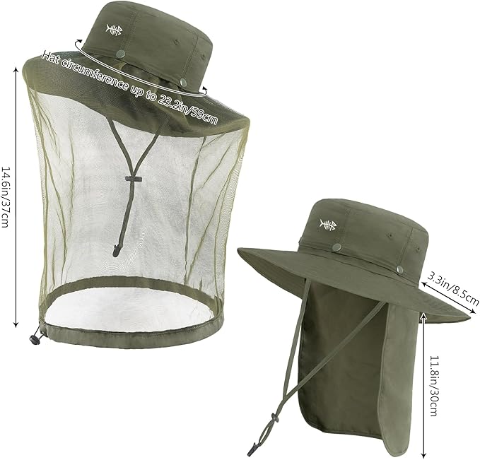 BASSDASH UPF 50+ Mosquito Sun Hat with Hidden Head Net and Neck Flap for Men Women Outdoor Fishing Hiking Camping FH16