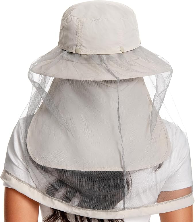 BASSDASH UPF 50+ Mosquito Sun Hat with Hidden Head Net and Neck Flap for Men Women Outdoor Fishing Hiking Camping FH16