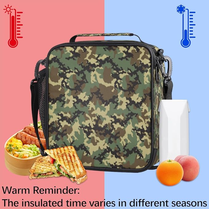 Pardick Camouflage Themed Boys Lunch Bag,Camo Army Green Kids Insulated Lunch Box with Adjustable Shoulder Strap Waterproof Lunch Bento Tote Bag Thermal Lunch Box for School Picnic Travel Outdoor