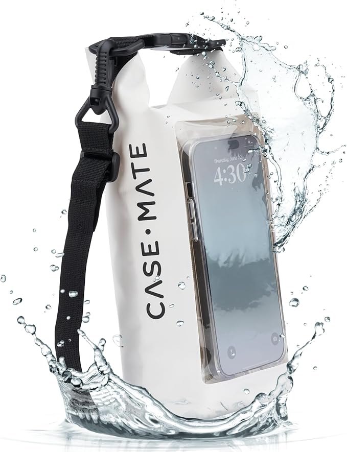 Case-Mate Sand Dollar Mini IP68 Waterproof Bucket Bag - Roll Top Dry Bag 2L Cap with Waterproof Pouch for Swimming Kayaking Boating Travel and More - For Phones Up to 7"