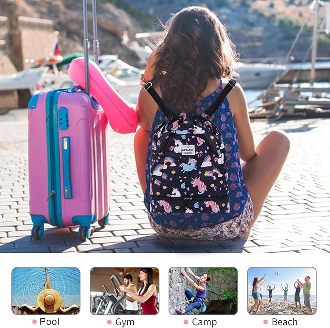 Dry Wet Drawstring Backpack with Shoe Compartment for Women Adjustable Gym Bag