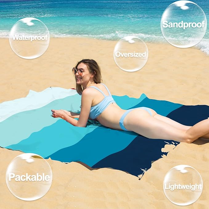 BYDOLL Beach Blanket 78''X81'' 4-7 Adults Oversized Lightweight Waterproof Sandproof Blanket for Beach Large Picnic Mat Travel Camping