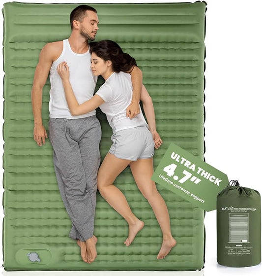 Double Sleeping Pad, 4.7“ Ultra-Thick Camping Mattress 2 Person for Backpacking, Hiking (Green, Full)