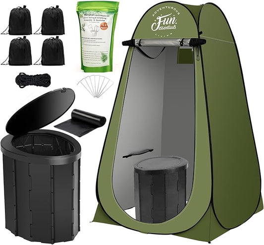 Portable Toilet Kit Adults, Pop Up Privacy Tent, X Large Camping Folding Toilet, 12 bags, 12 pack Liquid Waste Gel, Washable Foldable For Travel,RV, Outdoor