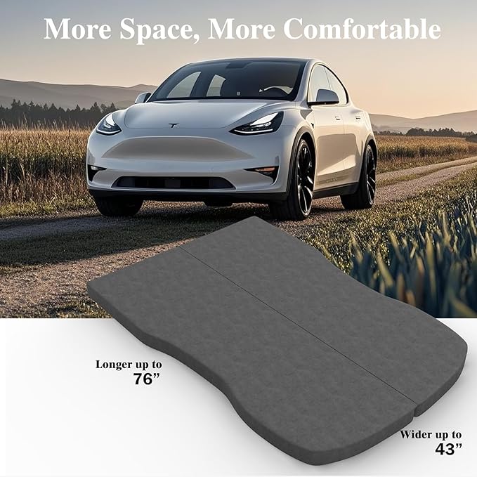 Ferlizer 4" Memory Foam Camping Mattress for Tesla Model Y, 76" x 43", Foldable Car Sleeping Pad with Plush Washable Cover, CertiPUR-US Certified, Dark Grey