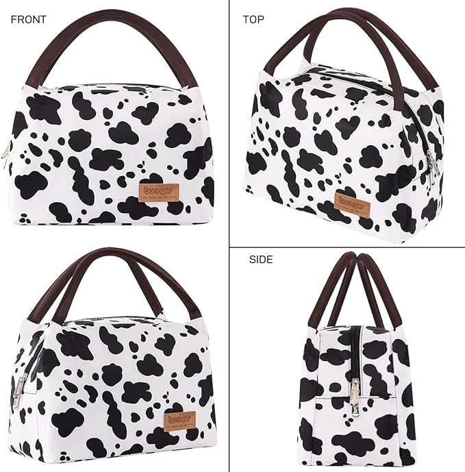 Buringer Insulated Lunch Bag Lunch Box for Women Men Adult Lunch Tote for Work Picnic Travel (Cow Print)