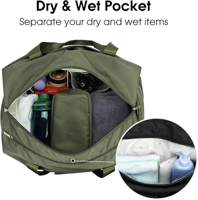 Ceneda 20" Gym Duffel Bag with Wet Pocket Shoes Compartment Portable Overnight Weekender Bag Travel bag Yoga Bag for Women (Green)