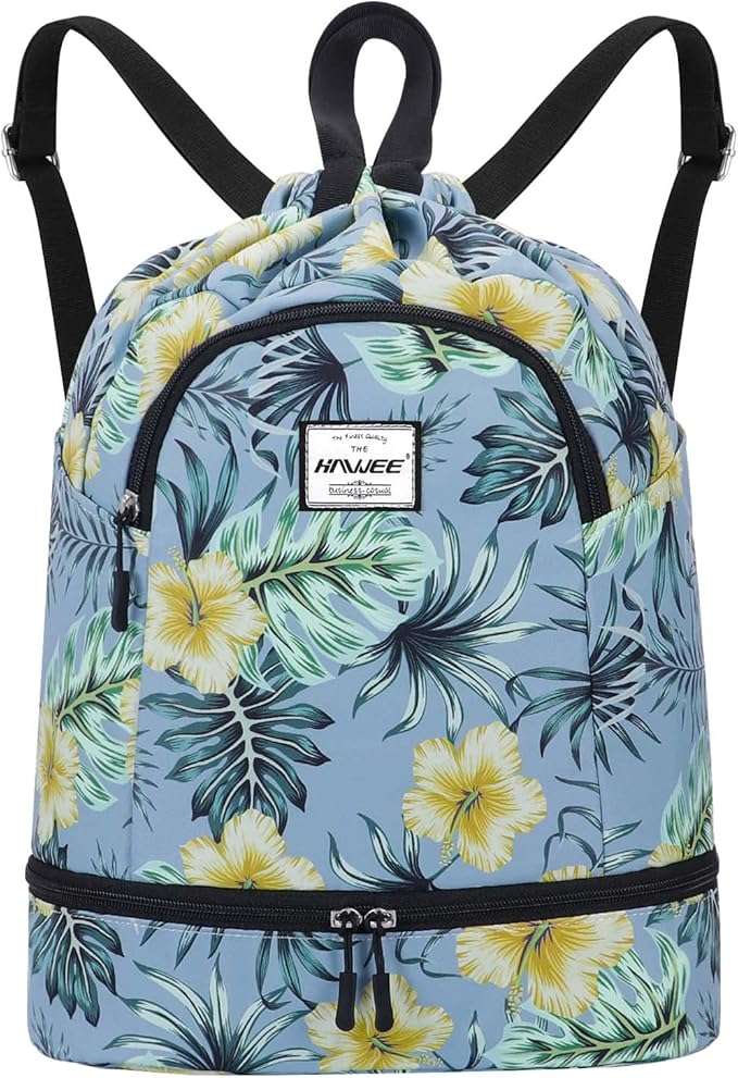 Dry Wet Drawstring Backpack with Shoe Compartment for Women Adjustable Gym Bag