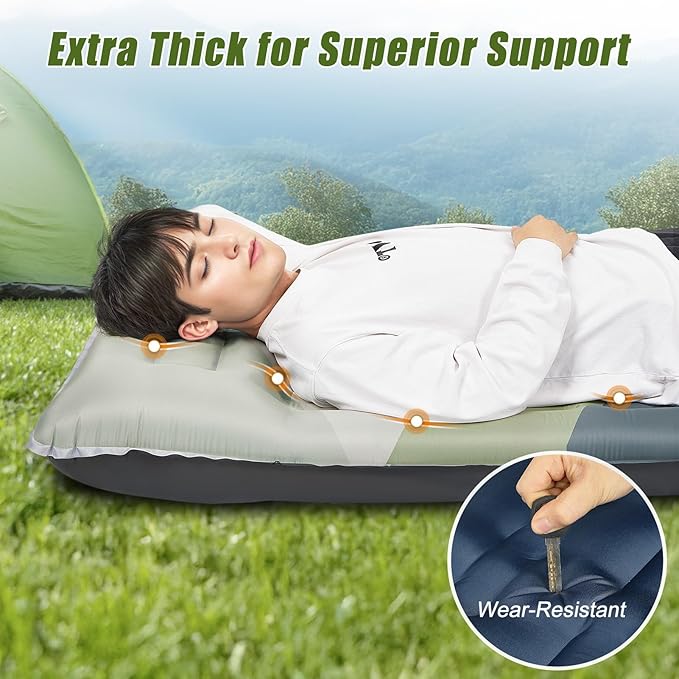 Camping Sleeping Pad Extra Thick 5 Inch Inflatable Camping Pad with Pillow Sleeping Mat Built-in Foot Pump Portable Lightweight Camping Air Mattress for Backpacking Hiking Tent