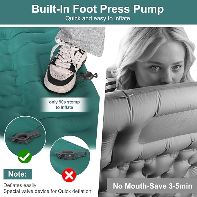 Camping Sleeping Pad, 50D Extra Thickness 4.7 Inch Inflatable Sleeping Mat Lightweight Waterproof Camping with Built-in Pump Air Mattress for Backpacking, Hiking, Tent, Traveling (Navy+Grey)