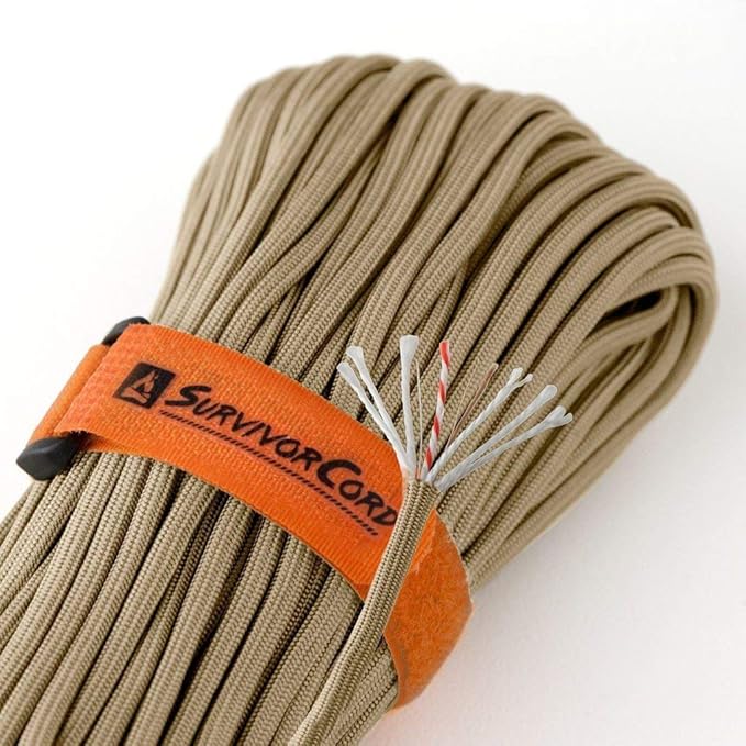 TITAN Survival Patented Paracord 550 - 25ft, 100ft, 500ft & Color Options - 620LB Strength Survival Paracord Military Spec with 3 Strands - Heavy Duty Hank Cord for Camping & Outdoors with Firestarter