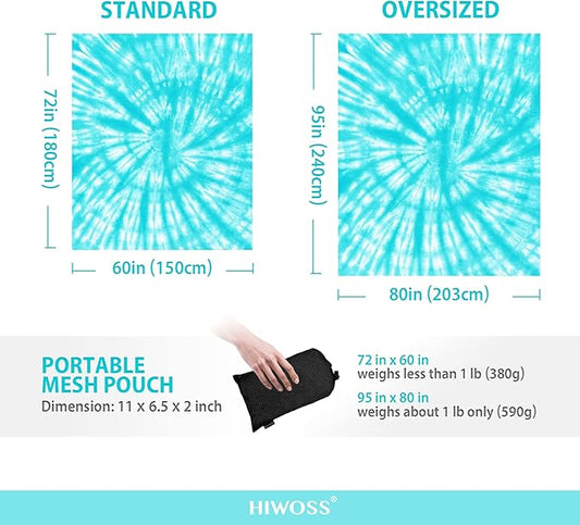 Beach Blanket Waterproof Sandproof Oversized 95”x 80”,Sand Free Beach Mat with Corner Pockets,Portable Mesh Bag for Beach Festival,Picnic,Travel and Outdoor Camping (Tiffany)