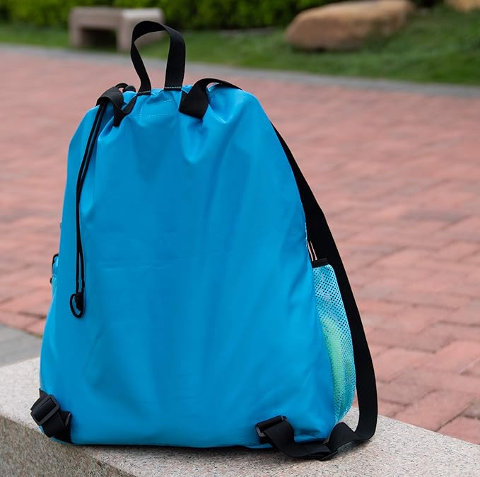 ButterFox Large Swimming Equipment Mesh Bag With Separated Waterproof Dry Compartment, Dry and Wet Separated (Light Blue)