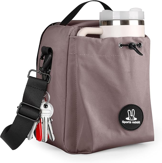 Sports rabbit Insulated Lunch Bag for Men–Compatible with 30/40OZ Handle & Straight Bottles–Leakproof Cooler Tote, Wax-Coated Oxford, Adjustable Strap–Perfect for Work, Travel, Picnics (Coffee Brown)