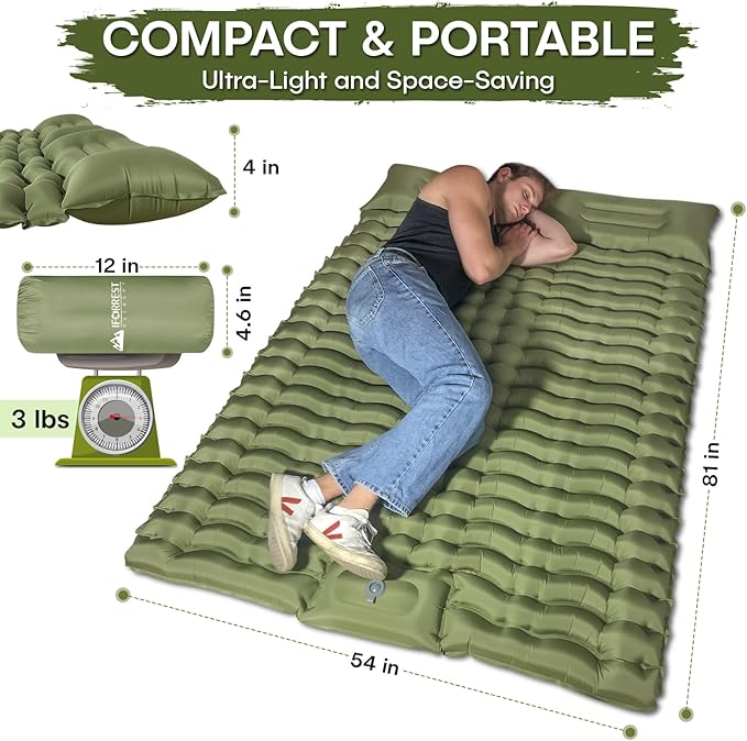 IFORREST Self-Inflating Double Sleeping Pad - Fast 60s Foot Pump 2 Person Ultralight Air Mattress - Ideal for Camping, Hiking and Backpacking