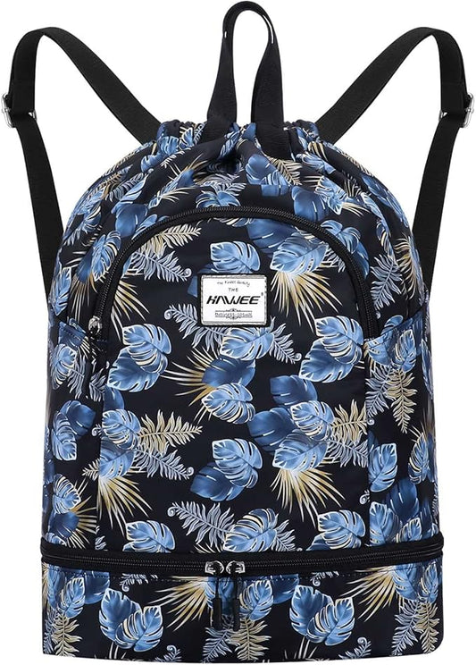 Dry Wet Drawstring Backpack with Shoe Compartment for Women Adjustable Gym Bag