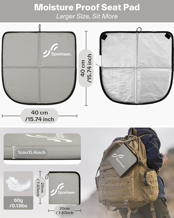 Sportneer Sitting Pad, Sit Pads for Backpacking Portable Camping Sit Pad Waterproof Folding Pad Stadium Seat Pad for for Camping Picnics Hiking