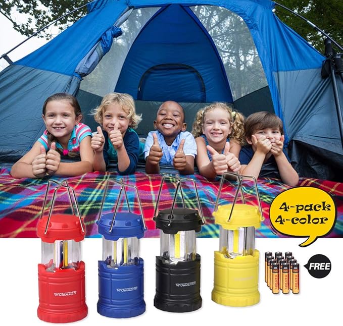LED Lantern Mini 4 Pack, Camping Lanterns with 12 AAA Battery Operated/Portable & Collapsible, LED Camping Lantern for Kids/Hurricane/Camping/Emergency/Power Outage