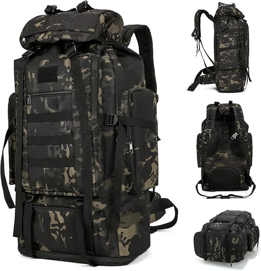 70L/100L Hiking Camping Backpack MOLLE Rucksack Waterproof Daypack for Traveling (Black CP)