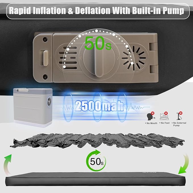 Self Inflating Sleeping Pad for Camping, 4" Extra-Thick Memory Foam Camping Mattress with Electric Pump, Fast Inflate & Deflate, 9.5 R-Value Insulated Camping Pad for Car Travel Tent Cot, Grey