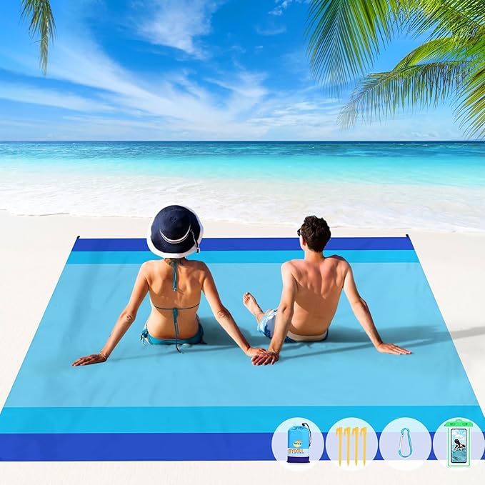 BYDOLL Beach Blanket 78''X81'' 4-7 Adults Oversized Lightweight Waterproof Sandproof Blanket for Beach Large Picnic Mat Travel Camping