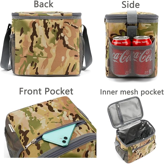 Insulated Lunch Bag for Adult/Women/Men, Reusable Large Lunch Box Cooler Soft Leakproof Tote, Thermal Meal Prep Lunch Pail with Adjustable Shoulder Strap for School/Travel/Office, camouflage