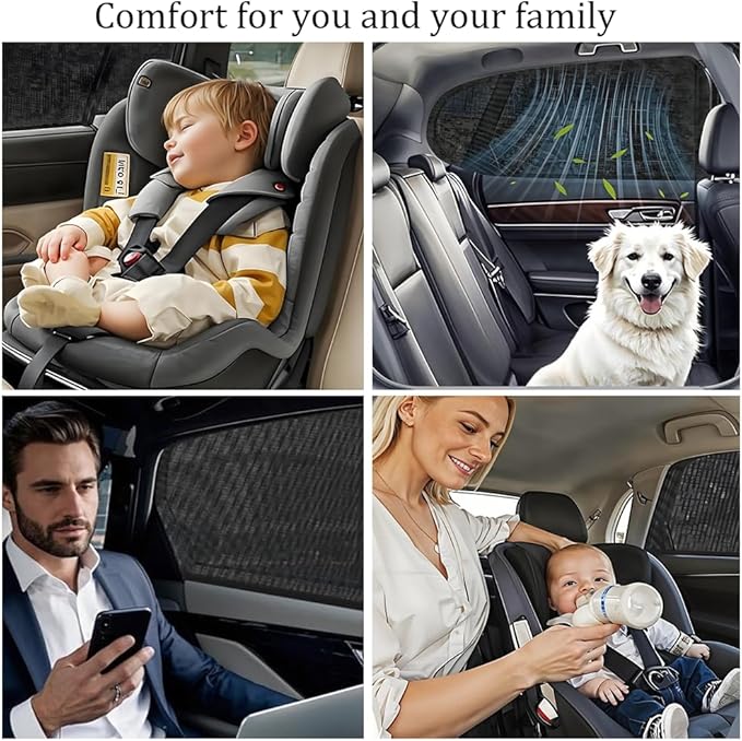 [2025] Car Window Screens for Ford F 150 250 350 2015-2025 Truck Shades 4 Pcs Pickup SUV Car Bug Mosquito Net Camping Protector Adjustable Elastic Mesh Netting for Front Rear Side Window Kids Babies