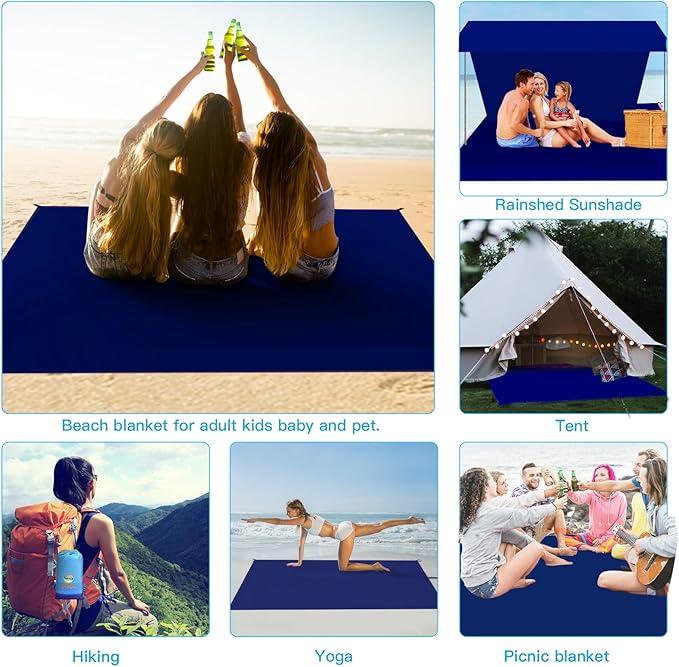 BYDOLL Beach Blanket 78''X81'' 4-7 Adults Oversized Lightweight Waterproof Sandproof Blanket for Beach Large Picnic Mat Travel Camping