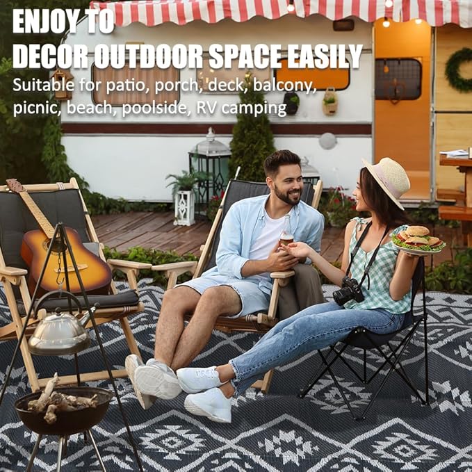 LILIOFFIC Outdoor Rug Waterproof 6x9 ft Outdoor Carpet Patio Rug Mat Reversible RV Camping Rug Plastic Straw Rug Outside Outdoor Area Rug for Patio Deck Balcony Backyard Picnic Beach