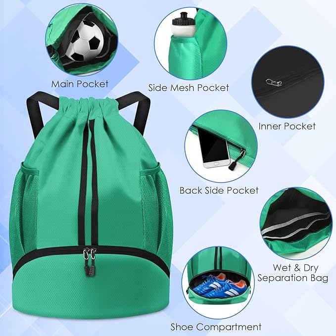 BROTOU Soccer Bags, Football Backpack, Volleyball Bag, Drawstring Soccer Backpack with Ball and Shoe Compartment