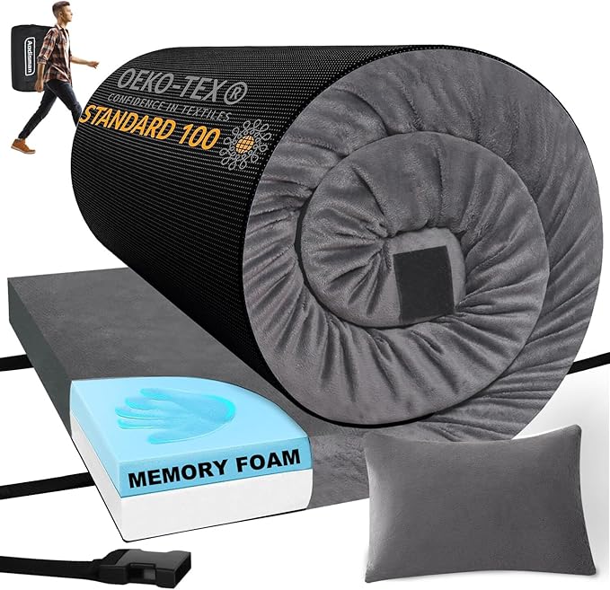 3 Inch Thick Memory Foam Sleeping Pad Camping Mattress,Portable Roll up Mattress-Car/Tent/Cot/Floor,Comfortable Sleeping Mats for Guests Kids Adult Sleepover