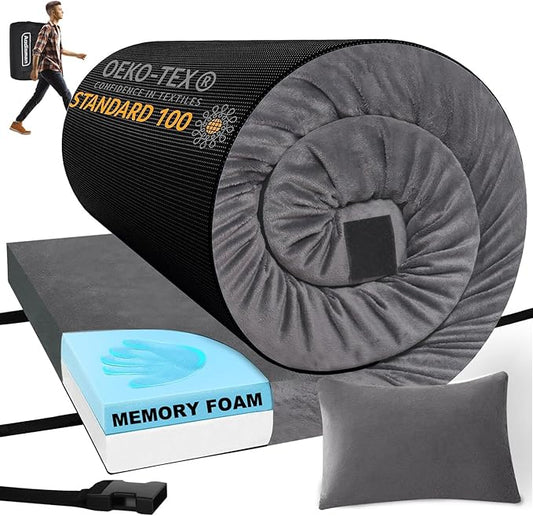3 Inch Thick Memory Foam Sleeping Pad Camping Mattress,Portable Roll up Mattress-Car/Tent/Cot/Floor,Comfortable Sleeping Mats for Guests Kids Adult Sleepover