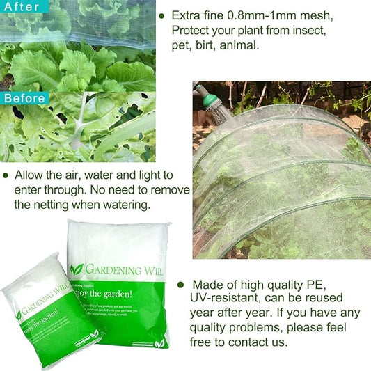 10Ft x 50Ft Mosquito Bug Insect Bird Fine Mesh Net Barrier Hunting Blind Garden Screen Netting for Protect Your Plant Fruits Flower