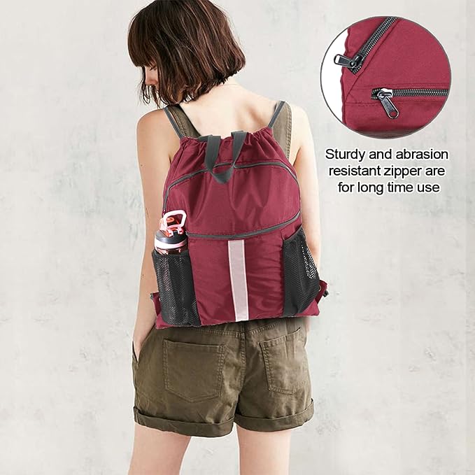 BeeGreen Drawstring Backpack Bag with Shoe Compartment, X-Large Black Gym Sports String Cinch Backpack