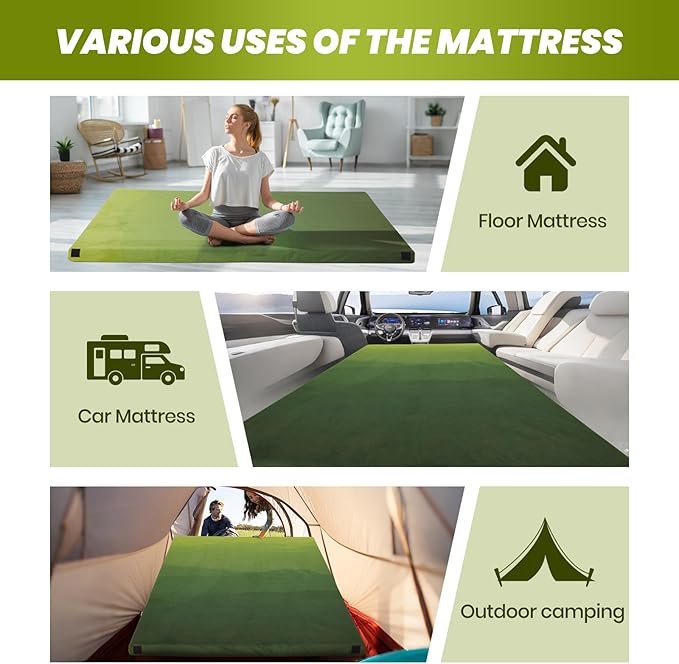 Memory Foam Camping Pad, Camping Sleeping Pad, Camping Mattress Pad with Pillow & Travel Bag, Portable Floor Mat Roll Up for Guest Adults Side Sleepers Indoor Outdoor Travel