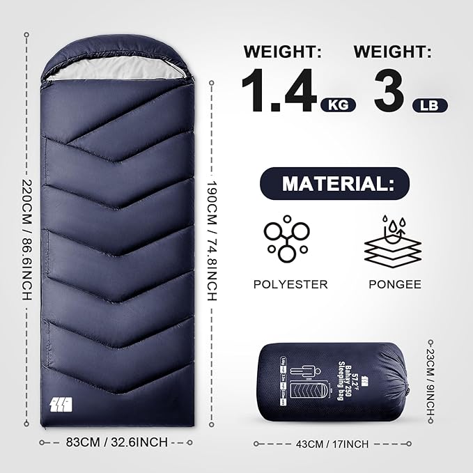 Sleeping Bags for Adults Cold Weather,Portable, Waterproof,Lightweight Sleeping Bag for Tall Girls Boys with Compression Sack for Warm Camping, Hiking, Outdoor & Indoor