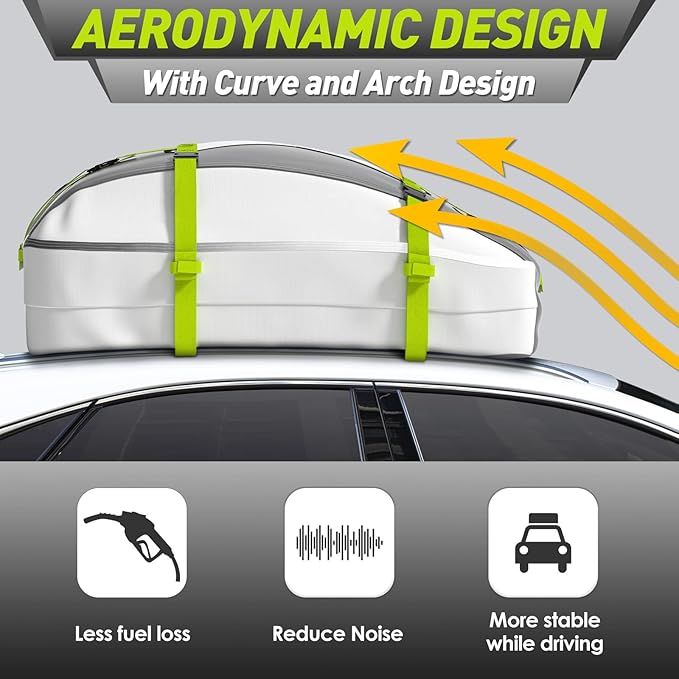 Car Rooftop Cargo Carrier Bag -100% Waterproof 20 Cu Ft Anti-Rip/Scratch Car Roof Bag for All Vehicles with/Without Roof Rack, Includes Protective Mat, Luggage Lock, 4 Door Hooks