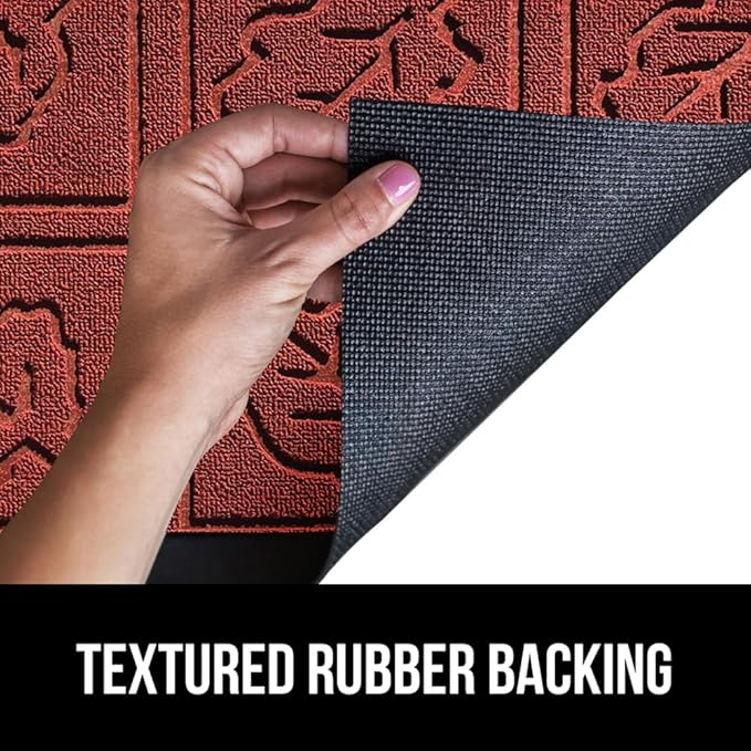 GORILLA GRIP 100% Waterproof All-Season WeatherMax Doormat, Durable Natural Rubber, Stain and Fade Resistant, Low Profile, Indoor Outdoor Door Mats, Easy Clean Entrance Mat, 17x29, Burgundy Leaves