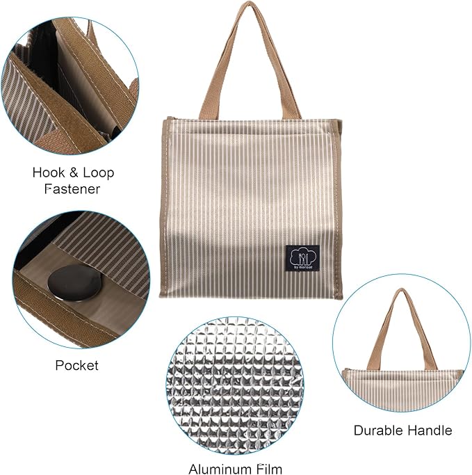 PATIKIL Insulated Lunch Bag, Oxford Cloth Waterproof Lunch Tote Bag Thermal Portable Lunch Box Food Container for Work Office Picnic Outdoor, 9.45"x5.91"x8.66", Khaki