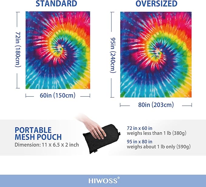 Beach Blanket Waterproof Sandproof Oversized 95”x 80”,Sand Free Beach Mat with Corner Pockets,Portable Mesh Bag for Beach Festival,Picnic,Travel and Outdoor Camping (Rainbow)